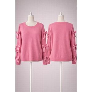 V Cristina Pink Split Sleeve Bow Sweater Womens XL Crew Neck Knit Pullover